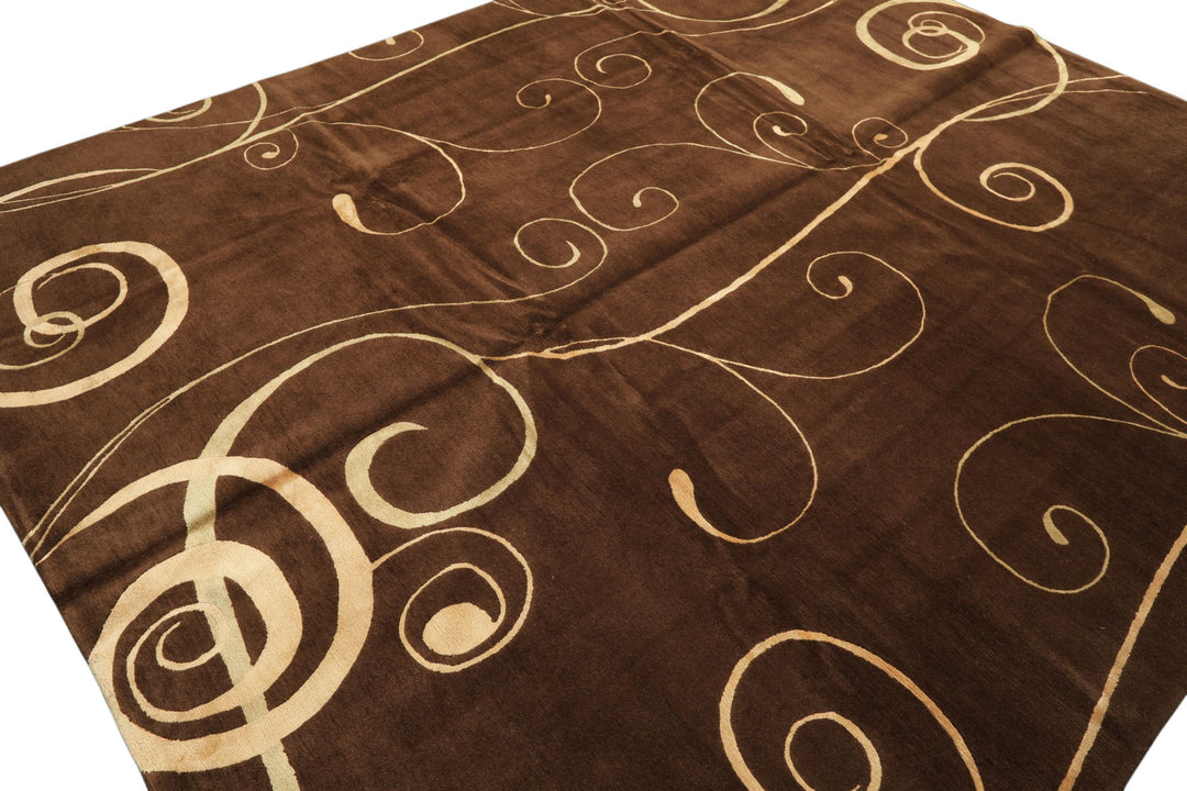 8x10 Brown, Gold, Color Hand Knotted Tibetan Wool &amp; Pure Silk Modern &amp; Contemporay Oriental Rug