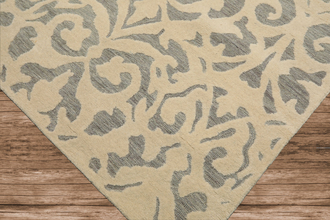 5x8 Ivory, Celadon, Color Hand Tufted Handmade Wool Transitional Oriental Rug