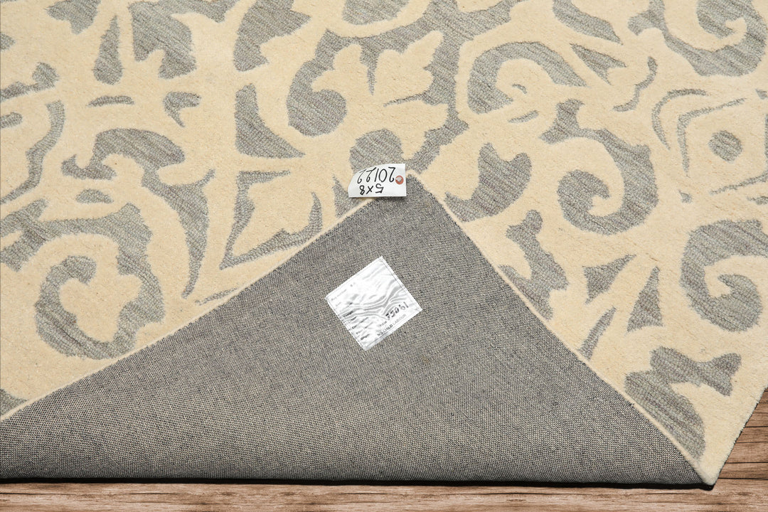 5x8 Ivory, Celadon, Color Hand Tufted Handmade Wool Transitional Oriental Rug