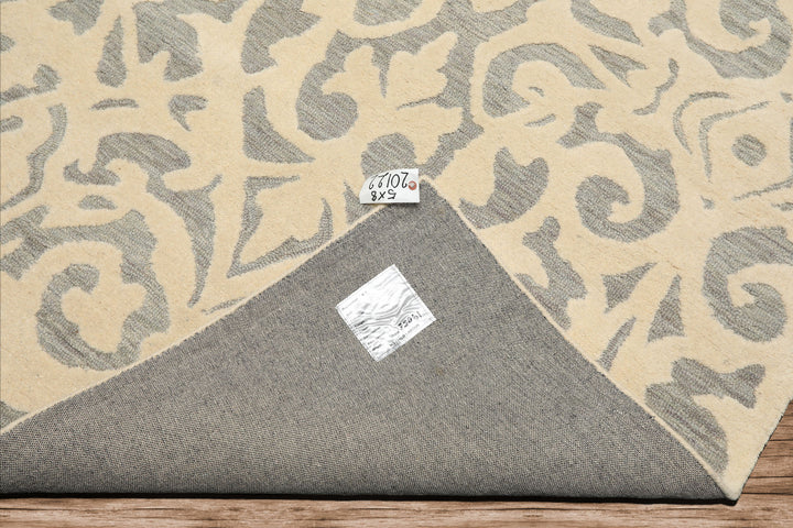 5x8 Ivory, Celadon, Color Hand Tufted Handmade Wool Transitional Oriental Rug