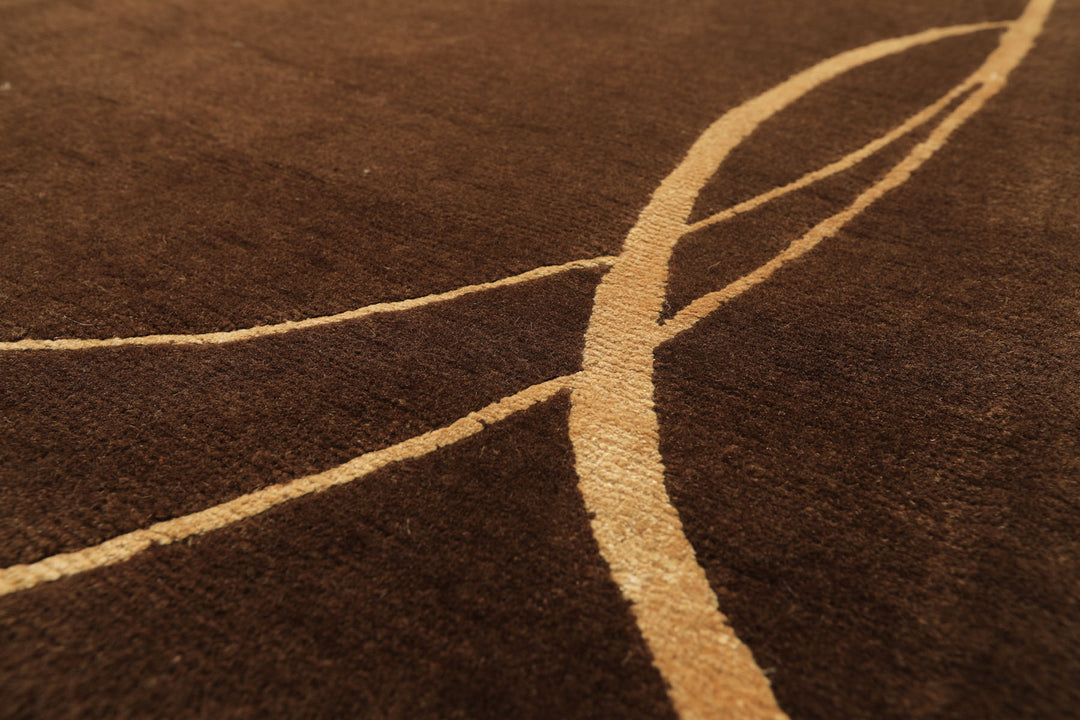 8x10 Brown, Gold, Color Hand Knotted Tibetan Wool &amp; Pure Silk Modern &amp; Contemporay Oriental Rug
