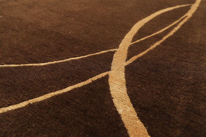 8x10 Brown, Gold, Color Hand Knotted Tibetan Wool &amp; Pure Silk Modern &amp; Contemporay Oriental Rug