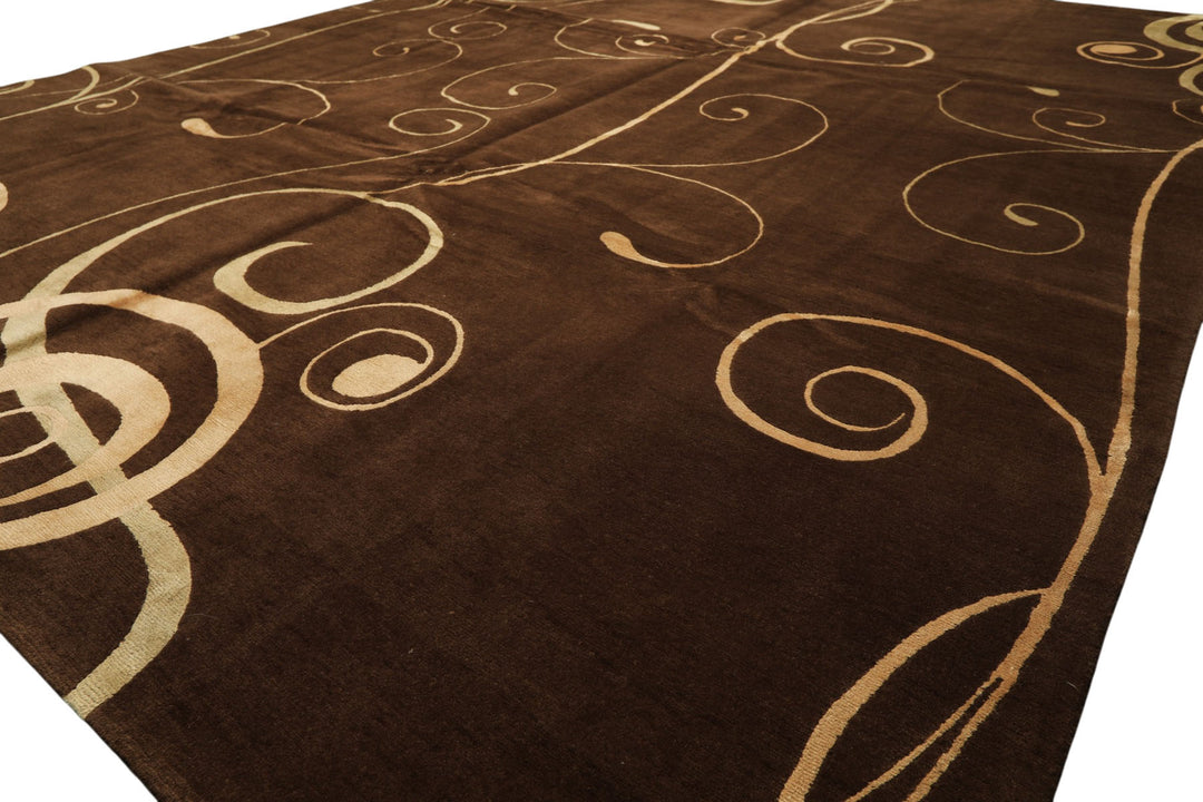 8x10 Brown, Gold, Color Hand Knotted Tibetan Wool &amp; Pure Silk Modern &amp; Contemporay Oriental Rug