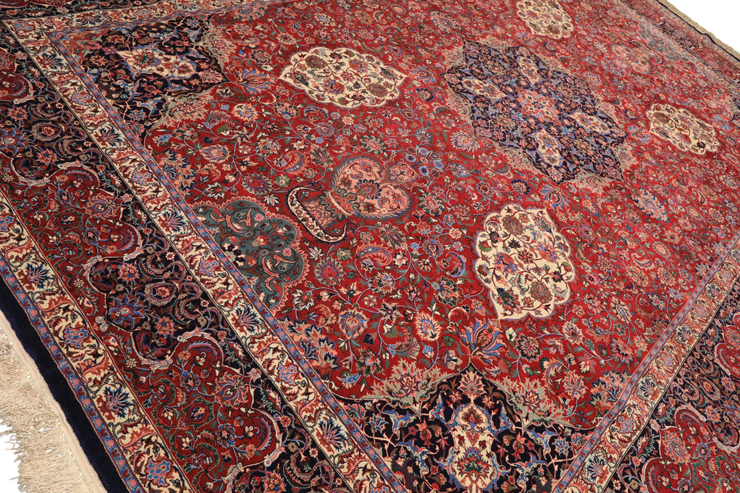10x14 Red, Navy, Ivory Color Hand Knotted Pak Persian Wool &amp; Silk Traditional Oriental Rug