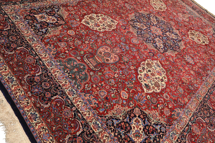 10x14 Red, Navy, Ivory Color Hand Knotted Pak Persian Wool &amp; Silk Traditional Oriental Rug