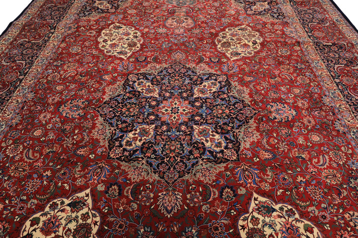 10x14 Red, Navy, Ivory Color Hand Knotted Pak Persian Wool &amp; Silk Traditional Oriental Rug