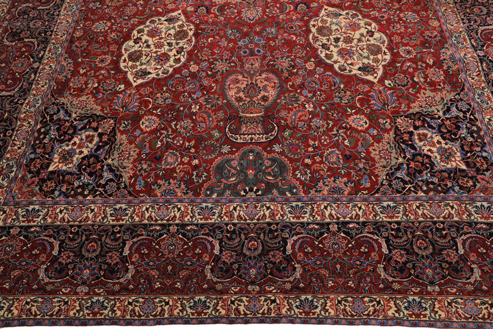 10x14 Red, Navy, Ivory Color Hand Knotted Pak Persian Wool &amp; Silk Traditional Oriental Rug