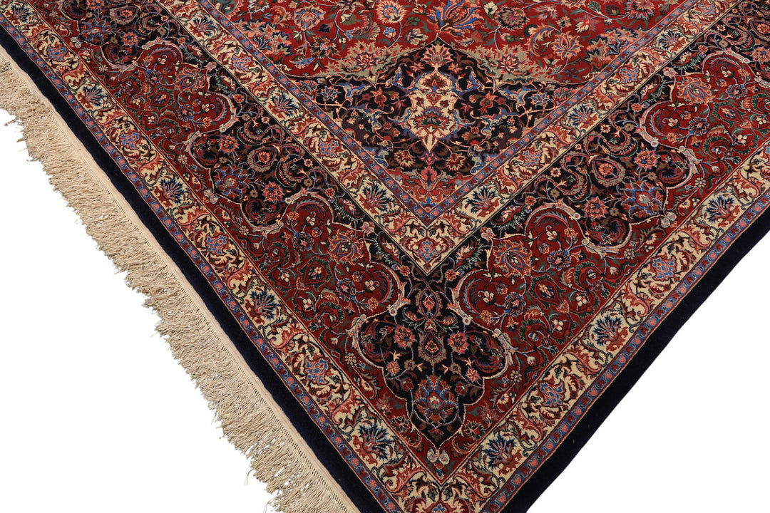 10x14 Red, Navy, Ivory Color Hand Knotted Pak Persian Wool &amp; Silk Traditional Oriental Rug