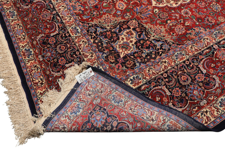 10x14 Red, Navy, Ivory Color Hand Knotted Pak Persian Wool &amp; Silk Traditional Oriental Rug