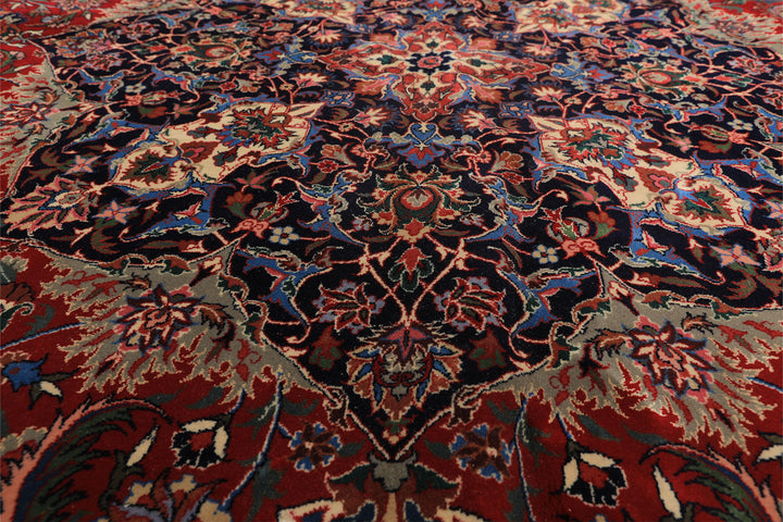 10x14 Red, Navy, Ivory Color Hand Knotted Pak Persian Wool &amp; Silk Traditional Oriental Rug