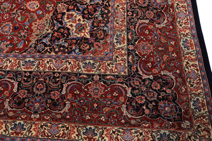 10x14 Red, Navy, Ivory Color Hand Knotted Pak Persian Wool &amp; Silk Traditional Oriental Rug