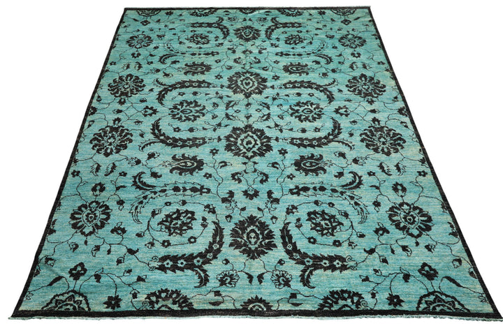 9x12 Turquoise, Dark Chocolate, Color Hand Knotted Oushak Wool Traditional Oriental Rug