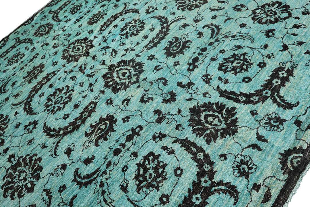 9x12 Turquoise, Dark Chocolate, Color Hand Knotted Oushak Wool Traditional Oriental Rug