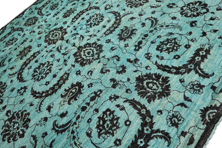 9x12 Turquoise, Dark Chocolate, Color Hand Knotted Oushak Wool Traditional Oriental Rug