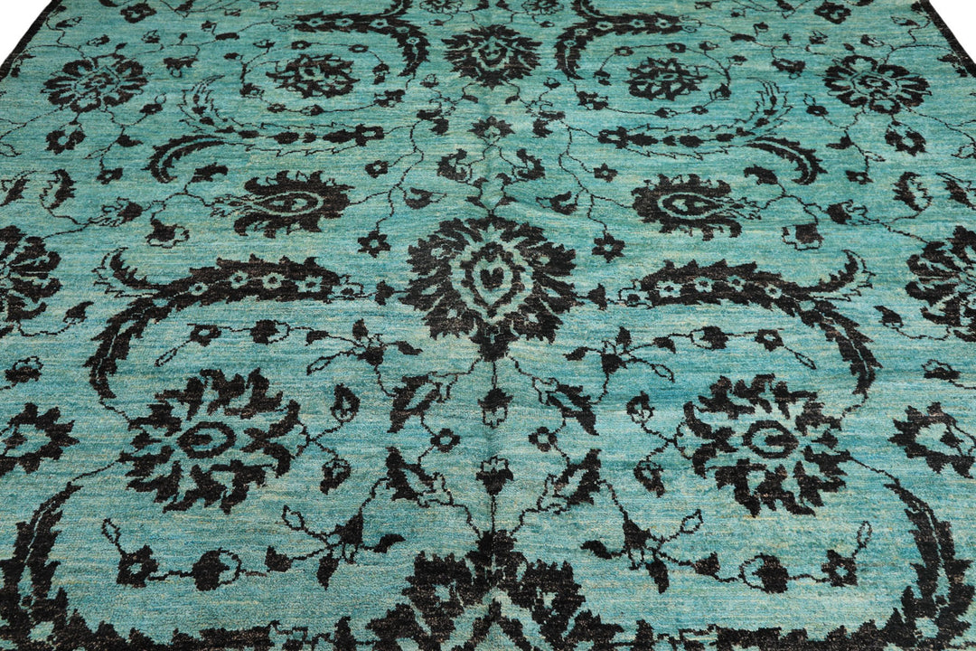 9x12 Turquoise, Dark Chocolate, Color Hand Knotted Oushak Wool Traditional Oriental Rug