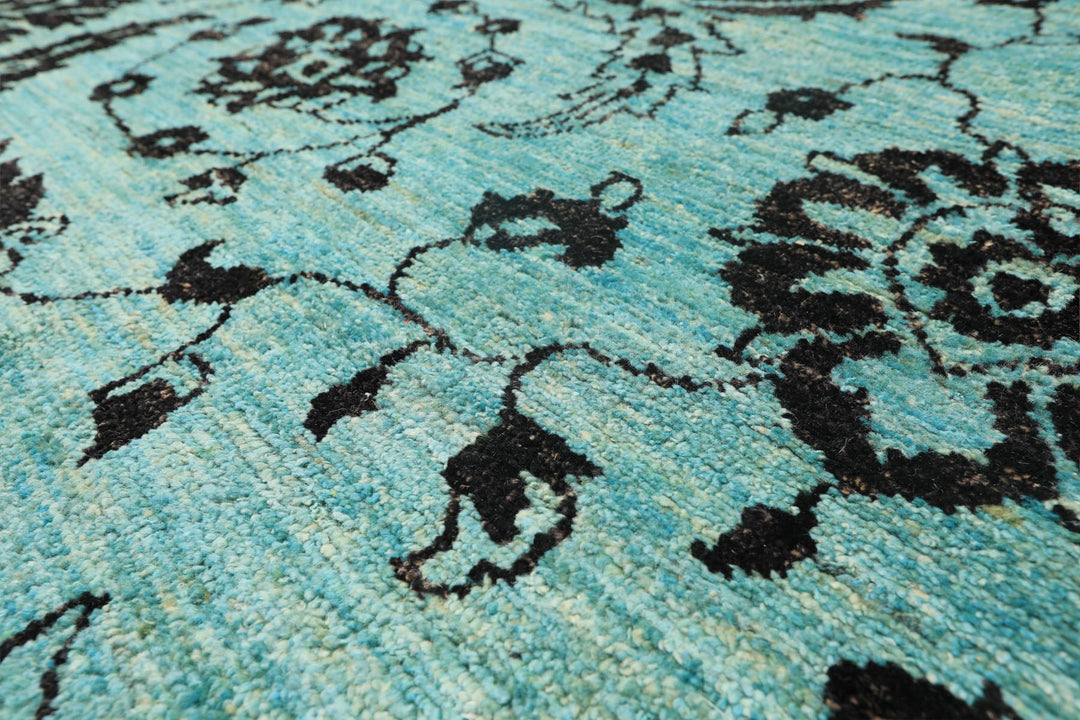 9x12 Turquoise, Dark Chocolate, Color Hand Knotted Oushak Wool Traditional Oriental Rug