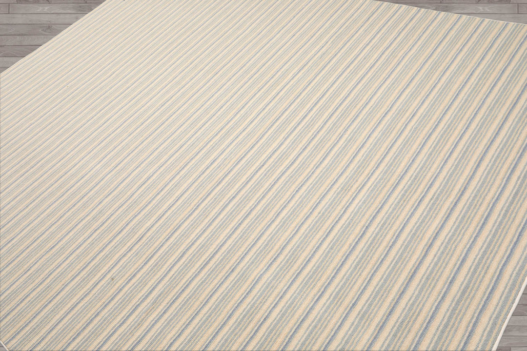 Multi Size Ivory Beige Blue Color Hand Tufted Striped New Zealand Wool Contemporary Oriental Rug