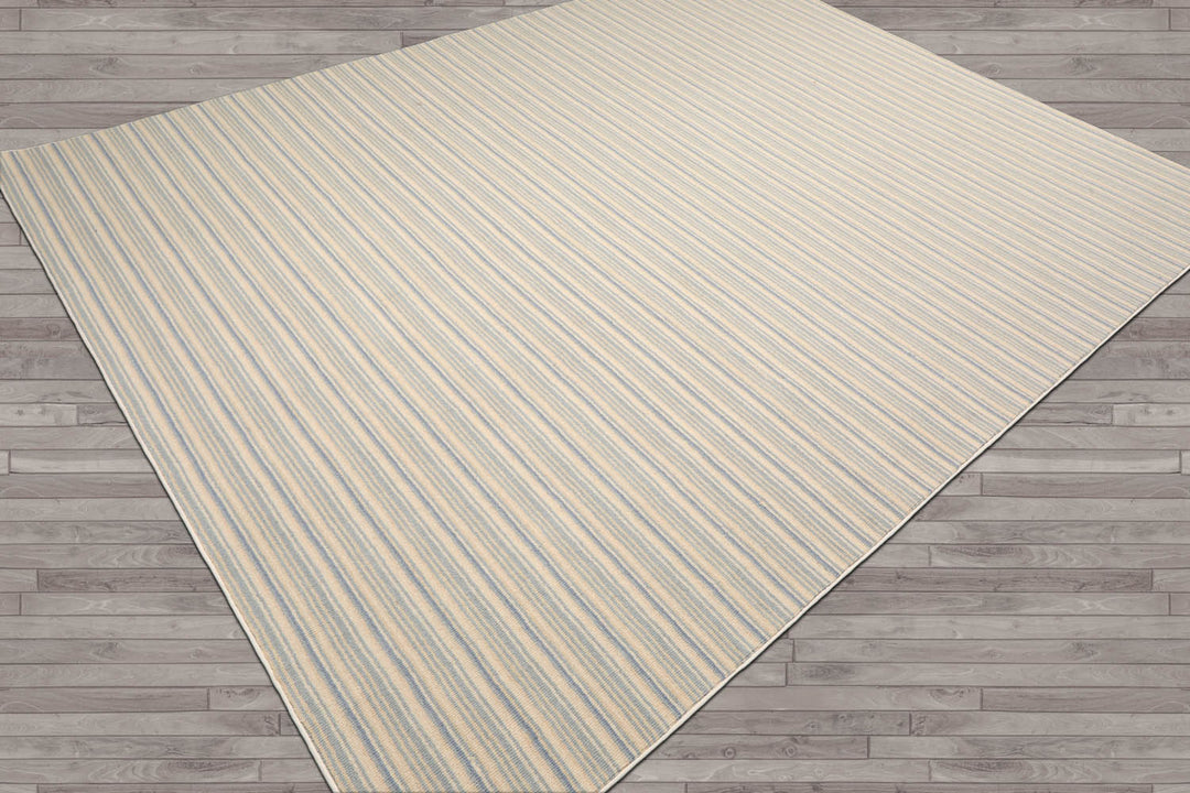 Multi Size Ivory Beige Blue Color Hand Tufted Striped New Zealand Wool Contemporary Oriental Rug