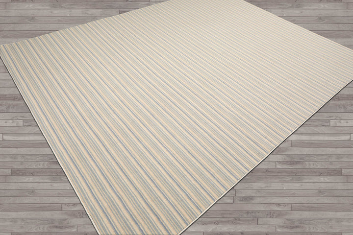 Multi Size Ivory Beige Blue Color Hand Tufted Striped New Zealand Wool Contemporary Oriental Rug