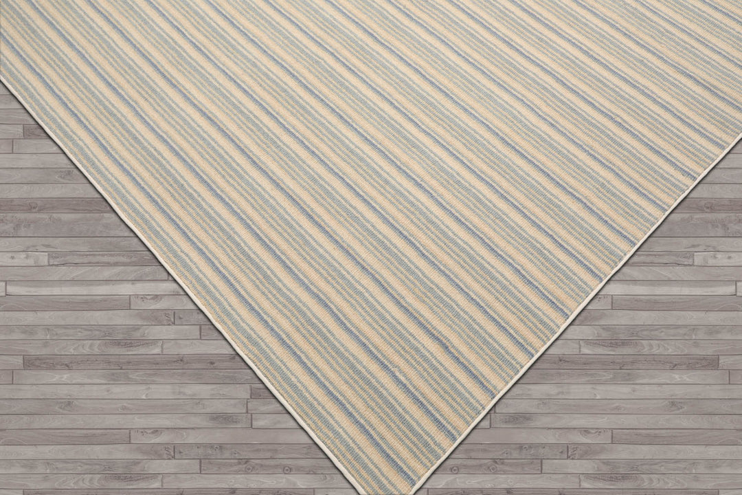 Multi Size Ivory Beige Blue Color Hand Tufted Striped New Zealand Wool Contemporary Oriental Rug