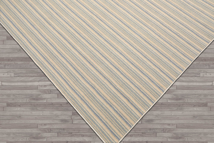 Multi Size Ivory Beige Blue Color Hand Tufted Striped New Zealand Wool Contemporary Oriental Rug