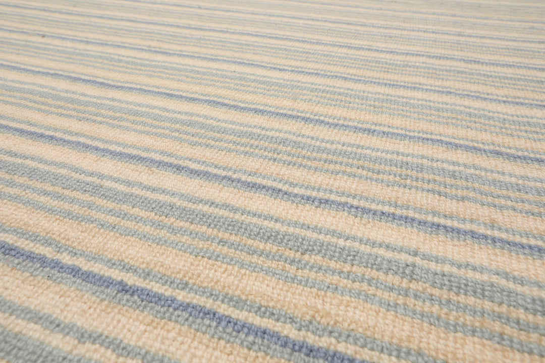 Multi Size Ivory Beige Blue Color Hand Tufted Striped New Zealand Wool Contemporary Oriental Rug