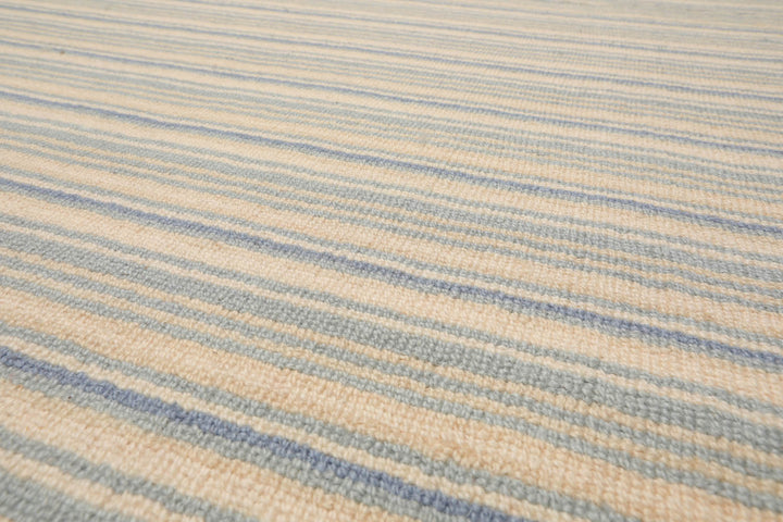 Multi Size Ivory Beige Blue Color Hand Tufted Striped New Zealand Wool Contemporary Oriental Rug