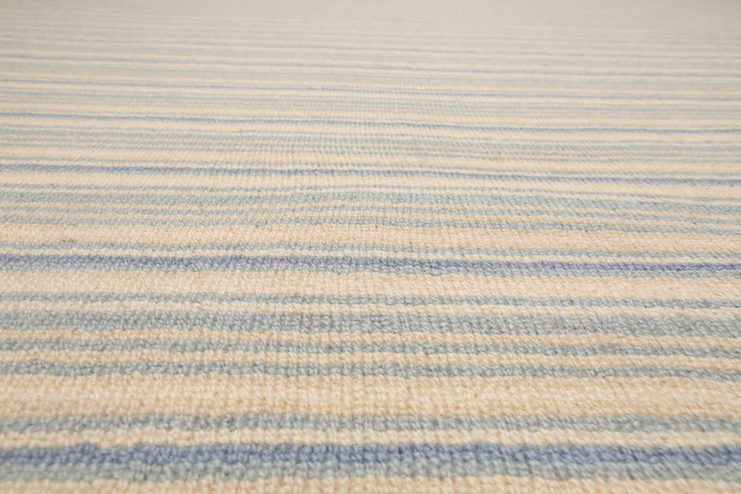 Multi Size Ivory Beige Blue Color Hand Tufted Striped New Zealand Wool Contemporary Oriental Rug
