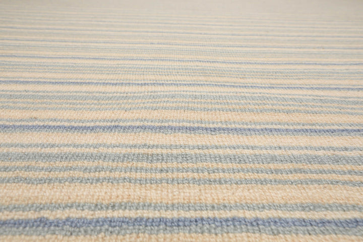 Multi Size Ivory Beige Blue Color Hand Tufted Striped New Zealand Wool Contemporary Oriental Rug