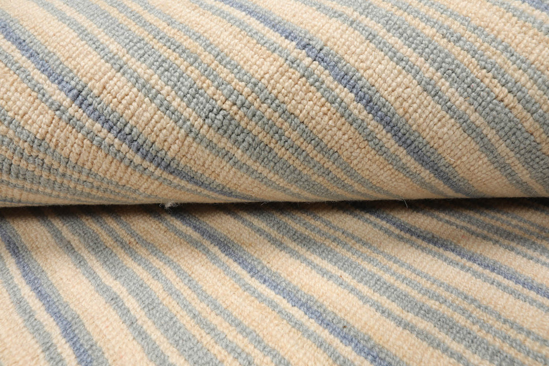 Multi Size Ivory Beige Blue Color Hand Tufted Striped New Zealand Wool Contemporary Oriental Rug
