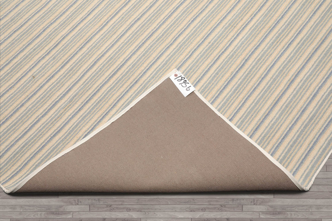 Multi Size Ivory Beige Blue Color Hand Tufted Striped New Zealand Wool Contemporary Oriental Rug