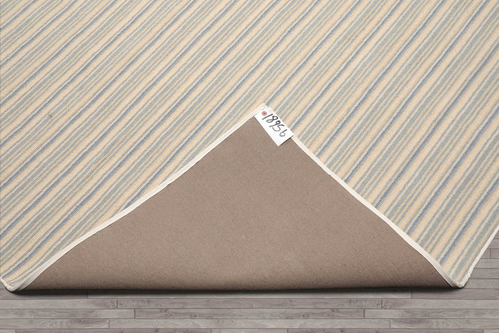 Multi Size Ivory Beige Blue Color Hand Tufted Striped New Zealand Wool Contemporary Oriental Rug