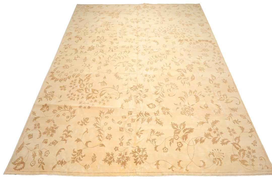 12x15 Ivory, Khaki, Color Hand Knotted Indo Tibetan Wool Transitional Oriental Rug