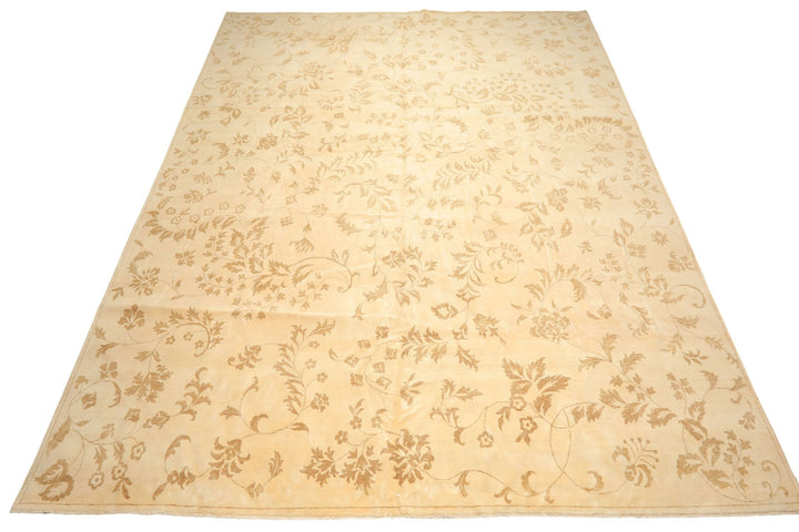 12x15 Ivory, Khaki, Color Hand Knotted Indo Tibetan Wool Transitional Oriental Rug