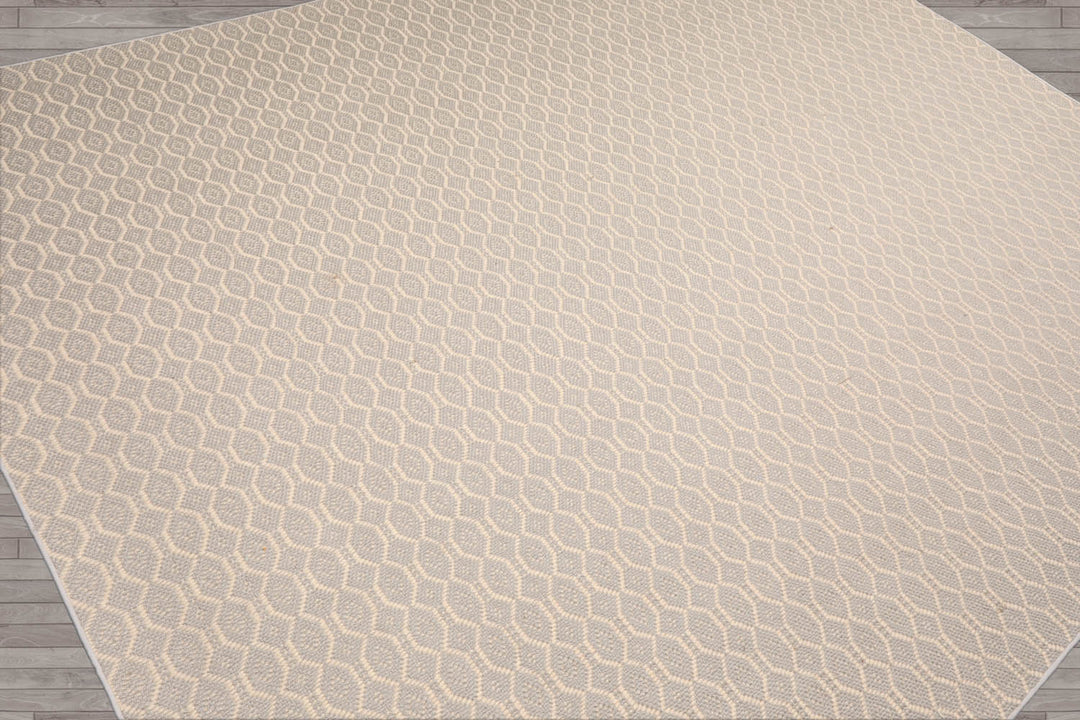 Multi Size Gray Ivory Color Hand Woven Geometric New Zealand Wool Contemporary Oriental Rug