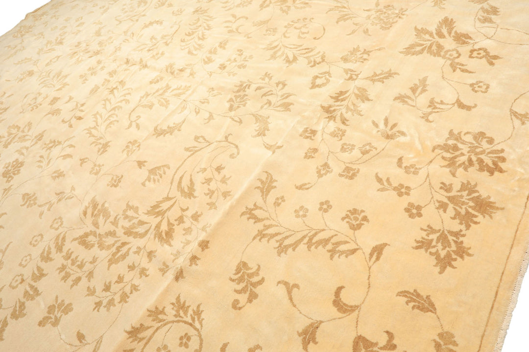 12x15 Ivory, Khaki, Color Hand Knotted Indo Tibetan Wool Transitional Oriental Rug