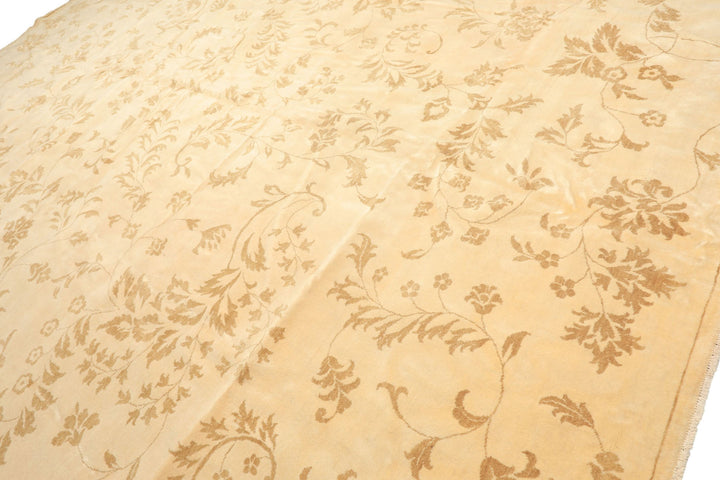 12x15 Ivory, Khaki, Color Hand Knotted Indo Tibetan Wool Transitional Oriental Rug