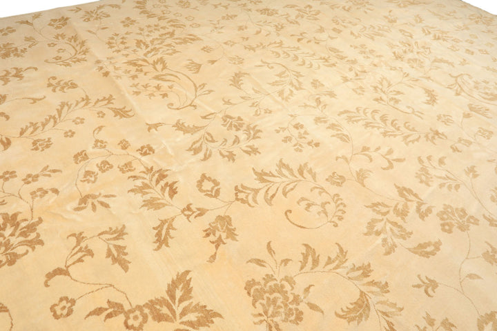 12x15 Ivory, Khaki, Color Hand Knotted Indo Tibetan Wool Transitional Oriental Rug