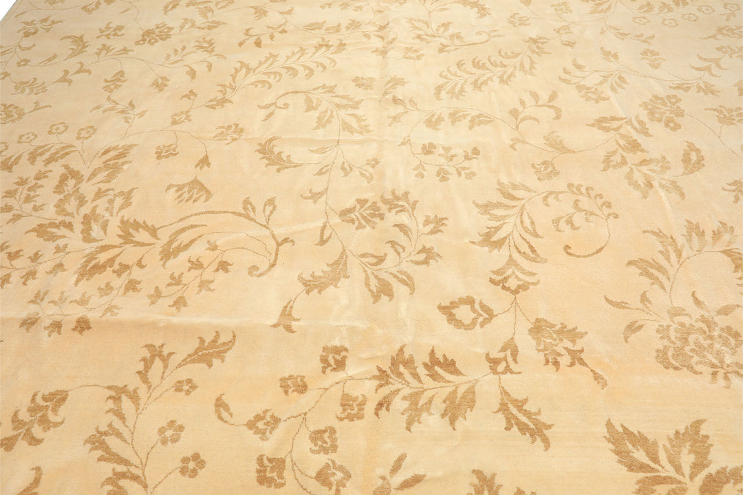 12x15 Ivory, Khaki, Color Hand Knotted Indo Tibetan Wool Transitional Oriental Rug