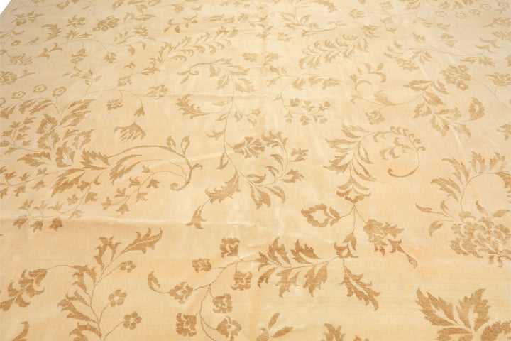 12x15 Ivory, Khaki, Color Hand Knotted Indo Tibetan Wool Transitional Oriental Rug