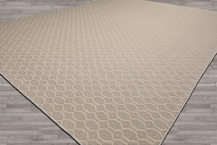 Multi Size Gray Ivory Color Hand Woven Geometric New Zealand Wool Contemporary Oriental Rug