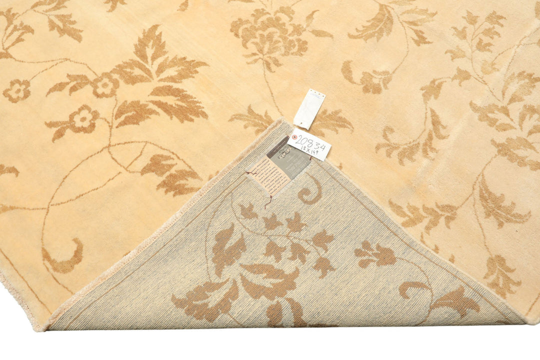 12x15 Ivory, Khaki, Color Hand Knotted Indo Tibetan Wool Transitional Oriental Rug