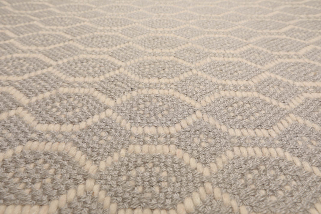 Multi Size Gray Ivory Color Hand Woven Geometric New Zealand Wool Contemporary Oriental Rug