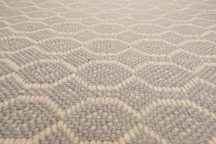 Multi Size Gray Ivory Color Hand Woven Geometric New Zealand Wool Contemporary Oriental Rug