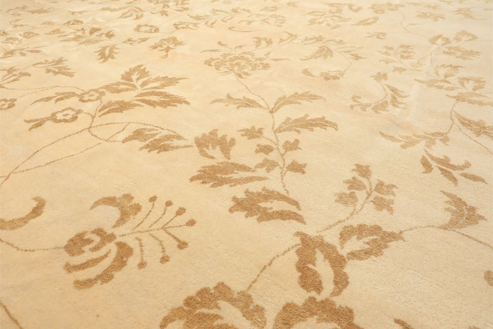 12x15 Ivory, Khaki, Color Hand Knotted Indo Tibetan Wool Transitional Oriental Rug