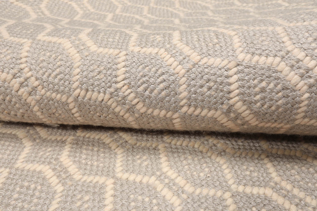 Multi Size Gray Ivory Color Hand Woven Geometric New Zealand Wool Contemporary Oriental Rug
