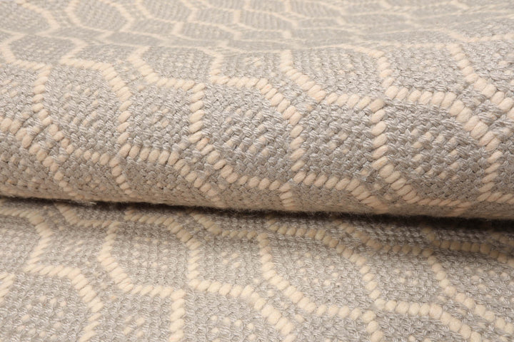 Multi Size Gray Ivory Color Hand Woven Geometric New Zealand Wool Contemporary Oriental Rug