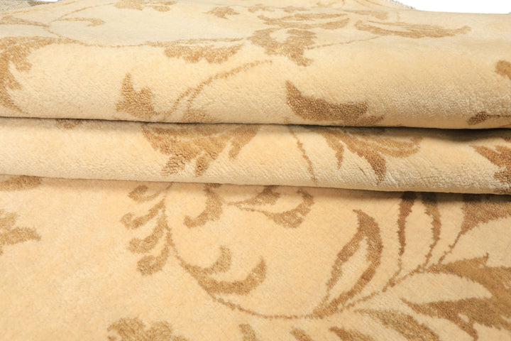 12x15 Ivory, Khaki, Color Hand Knotted Indo Tibetan Wool Transitional Oriental Rug