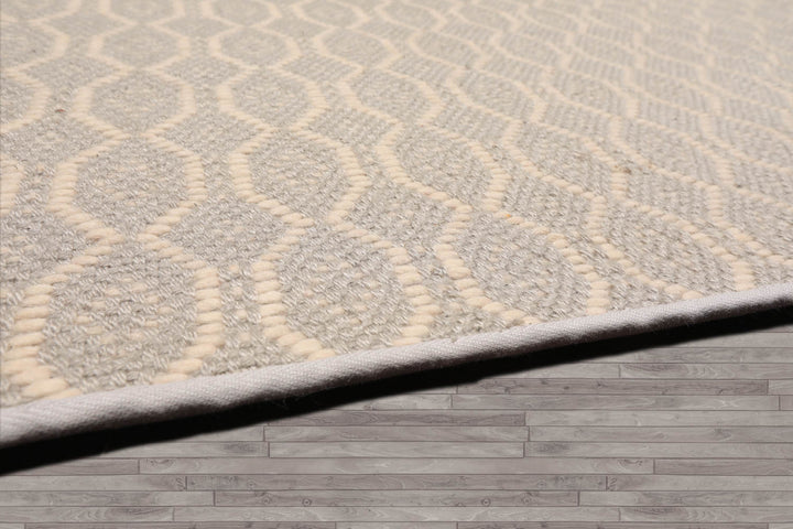 Multi Size Gray Ivory Color Hand Woven Geometric New Zealand Wool Contemporary Oriental Rug