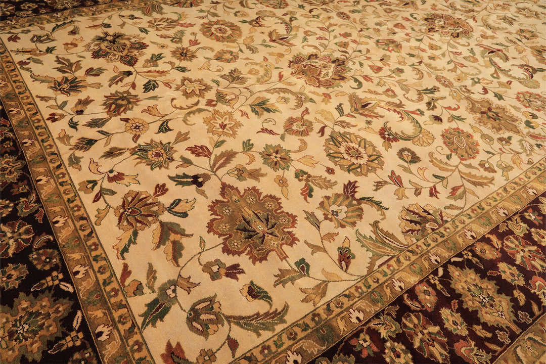 12x18 Beige, Maroon, Sage Color Hand Knotted Agra Wool Traditional Oriental Rug